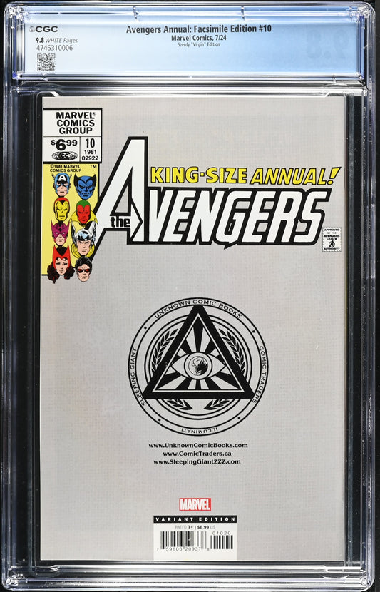 Avengers Annual: Facsimile Edition #10 CGC 9.8 Szerdy "Virgin" Edition 7/24