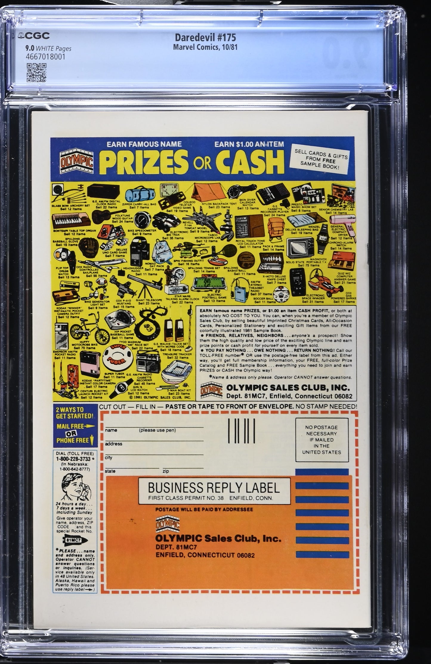 Daredevil #175 CGC 9.0 White Pages- Elektra Frank Miller Story Art 1981