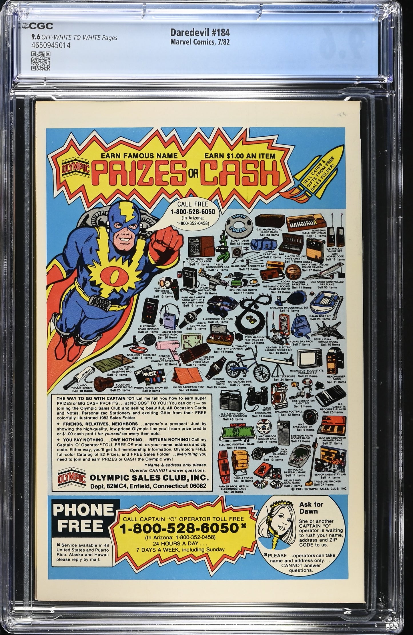 Daredevil #184 CGC 9.6 White Pages Frank Miller Art! Punisher Appearance!