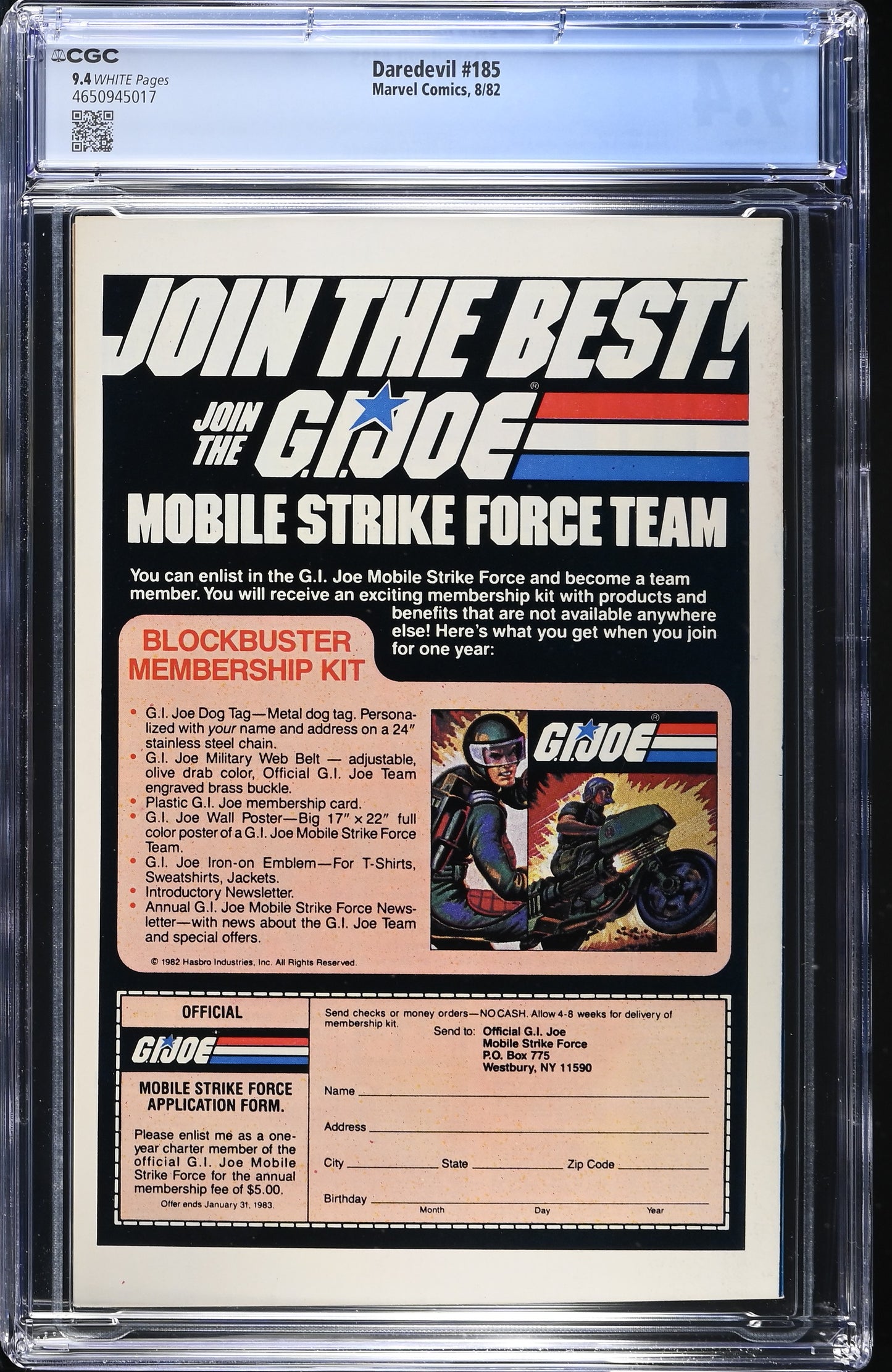 Daredevil #185 - CGC Graded 9.4 - Frank Miller