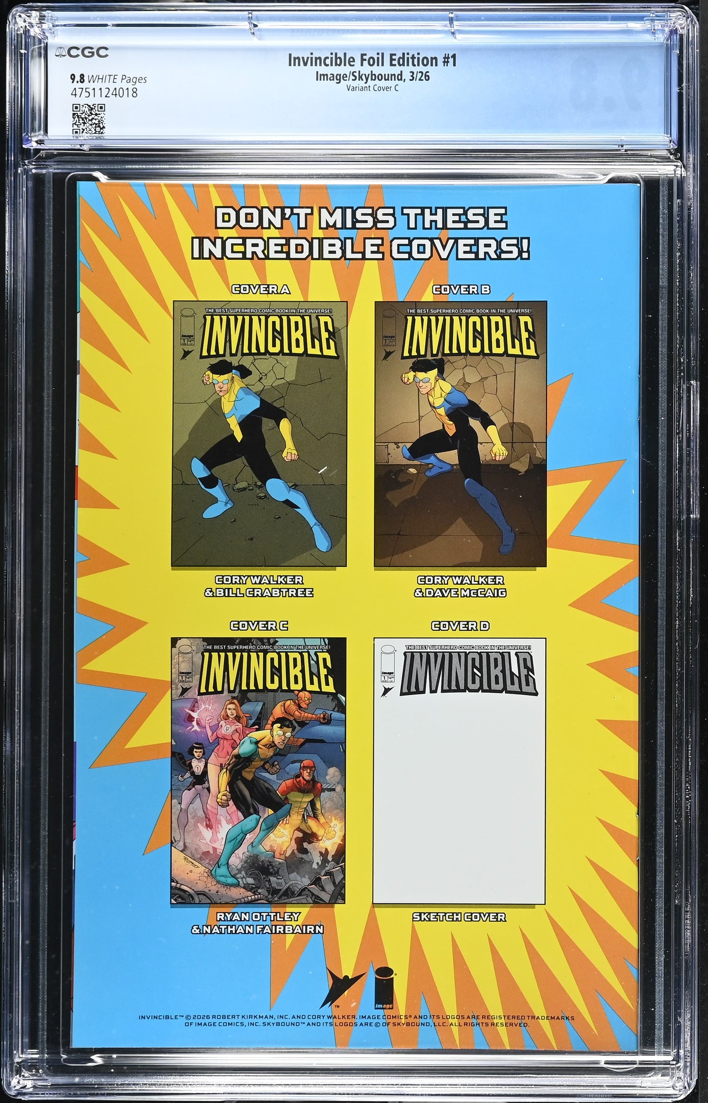 Invincible Foil Edition #1 CGC 9.8 Variant Cover C 03/26