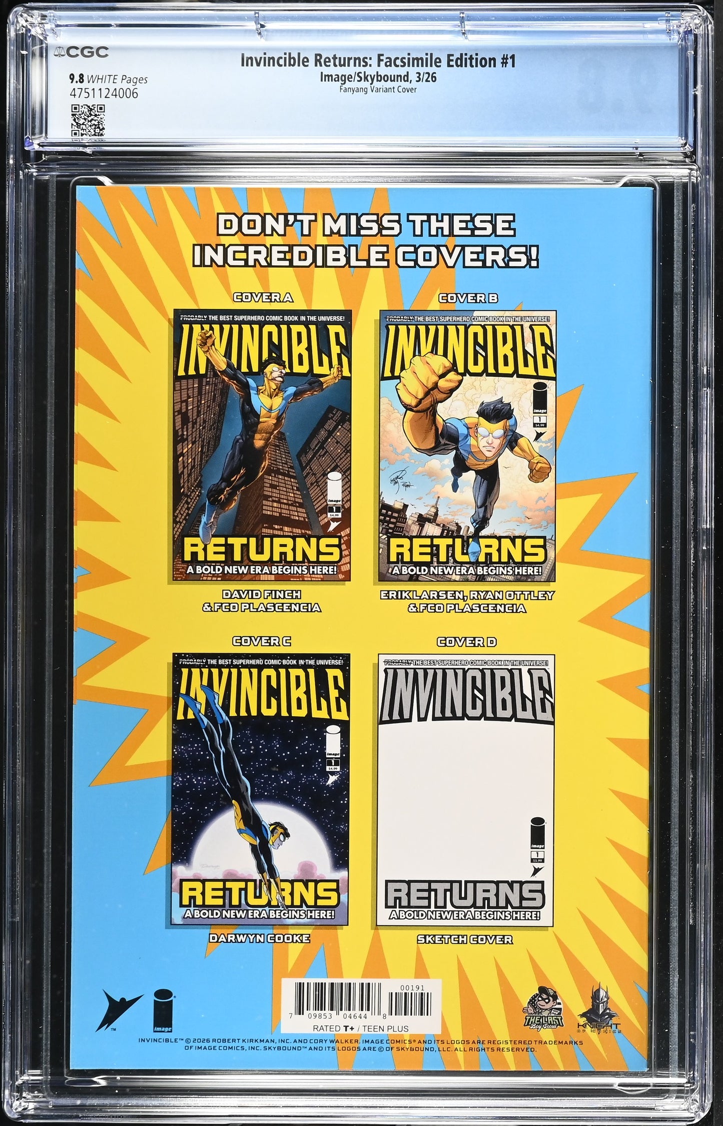 Invincible Returns: Facsimile Edition #1 CGC 9.8 Fanyang Variant Cover 03/26