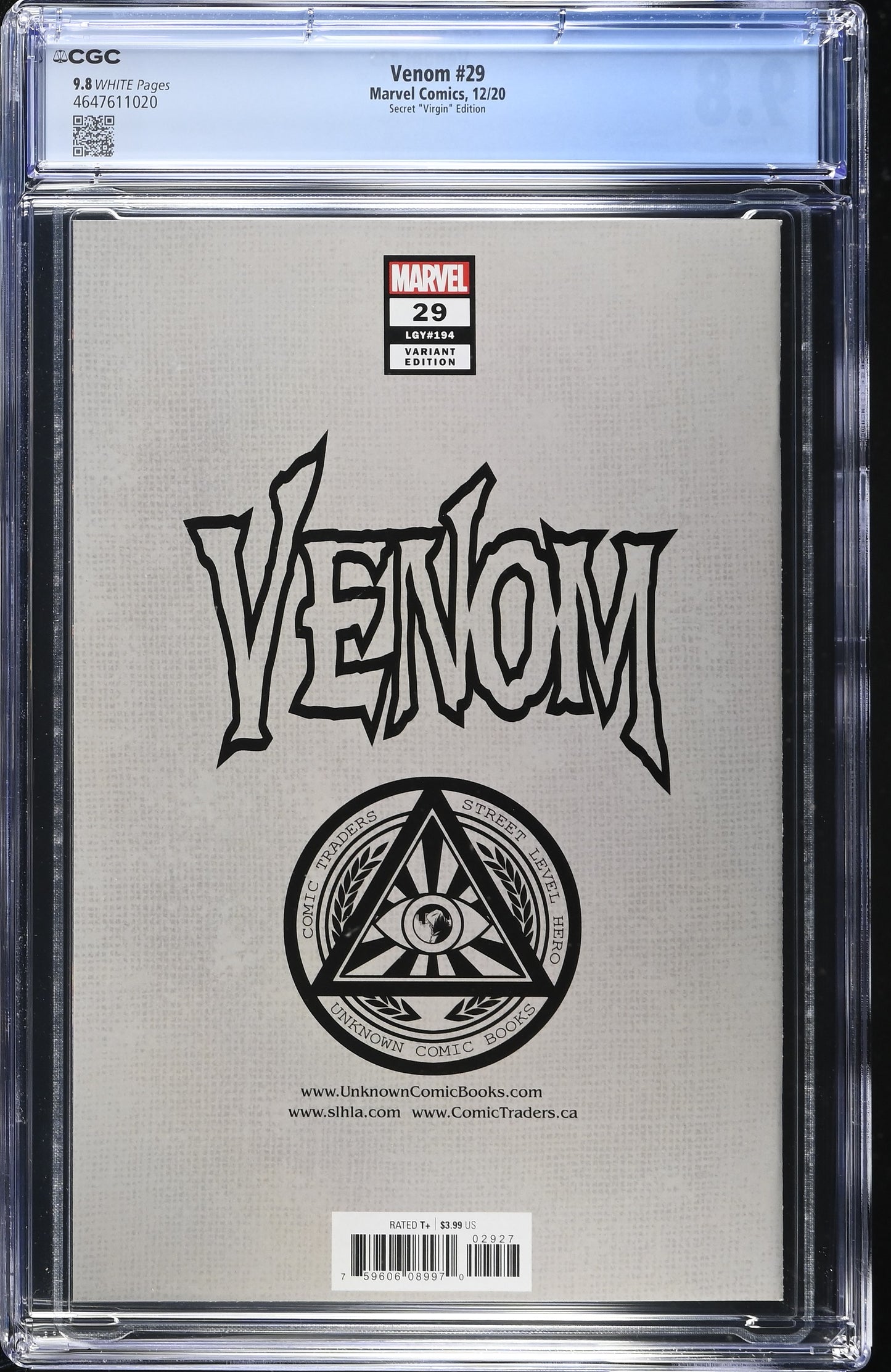 Venom #29 CGC 9.8 Unknown Comics Tyler Kirkham Exclusive Secret Virgin Variant