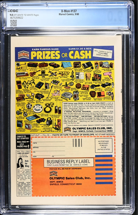 X-men #137 CGC 9.0 -1980 -Dark Phoenix- Death of Jean Grey