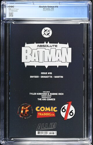 ABSOLUTE BATMAN #16 CGC 9.8 TYLER KIRKHAM EXCLUSIVE VARIANT 2026