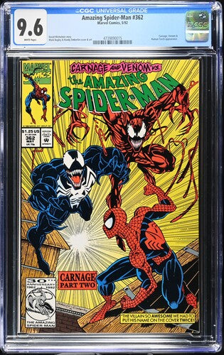 AMAZING SPIDER-MAN #362 CGC NM+ 9.6; White pg!; Carnage & Venom app.!