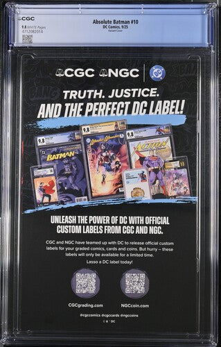 Absolute Batman #10 Gabriele Dell'otto Cardstock Variant Cover, CGC 9.8. WP
