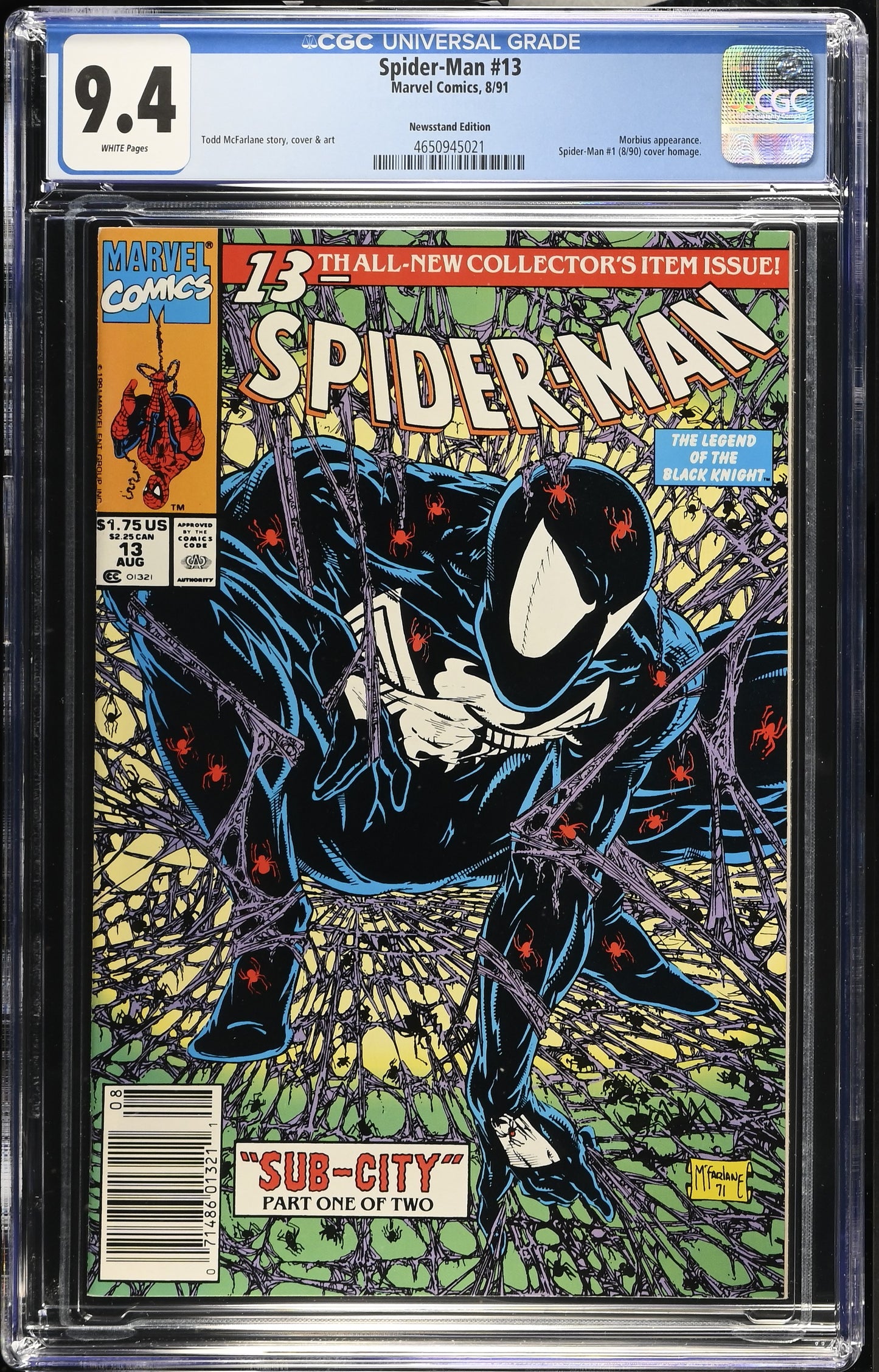 Spider-Man #13-CGC 9.4-Morbius Appearance-McFarlane Cover-Newsstand 1991