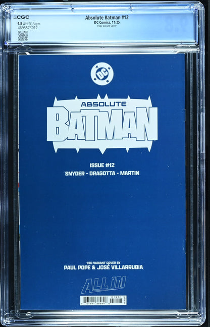Absolute Batman #12 Paul Pope 1:50 Ratio Virgin Variant Cover CGC 9.8
