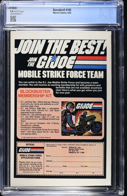 Daredevil #185 - CGC Graded 9.4 - Frank Miller