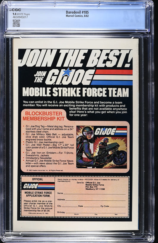 Daredevil #185 - CGC Graded 9.4 - Frank Miller