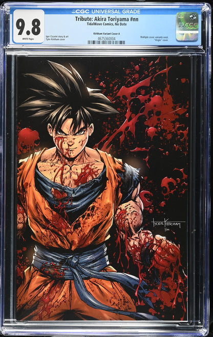 Akira Toriyama Tribute Virgin Battle Damage Goku Black Background CGC 9.8