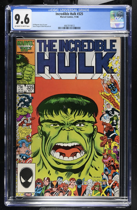 Incredible Hulk #325 (1986) CGC 9.6 White! 25th Anniversary Cover! Milgrom Art!