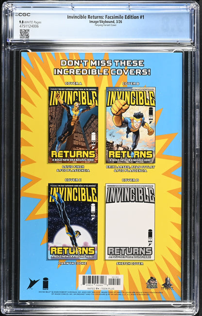 Invincible Returns: Facsimile Edition #1 CGC 9.8 Fanyang Variant Cover 03/26